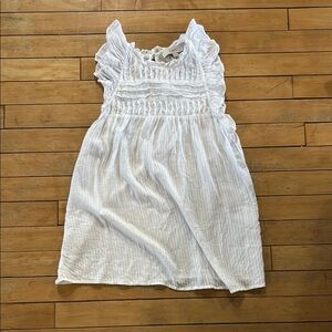 EUC LOFT White Ruffled Sundress with Flutter Sleeves